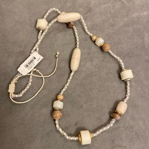 NWT J.Jill white & tan beaded necklace 32-38”